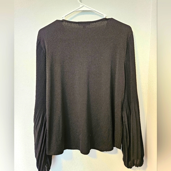 Adrianna Papell Womens Long Bubble Sleeve Top V Neck Flowy Lightweight Black M - Picture 8 of 12